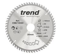 Trend CraftPro Hoja de sierra circular TCT para acabados finos, 190 mm x 60 dientes x 30 mm de diámetro interior, punta de carburo de tungsteno, CSB/19060