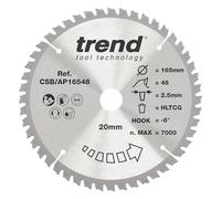 Trend CraftPro Hoja de sierra circular TCT para encimera de aluminio y plástico, 165 mm de diámetro x 48 dientes x 20 mm de diámetro interior, punta de carburo de tungsteno, CSB/AP16548