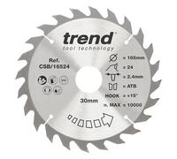 Trend CraftPro Hoja de sierra de sierra TCT para corte transversal, 165 mm x 24 dientes x 30 mm de diámetro interior, punta de carburo de tungsteno, CSB/16524