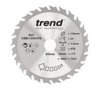 Trend CraftPro Hoja de sierra TCT: 136 mm de diámetro x 20 mm de diámetro interior x 24 dientes con para sierras inalámbricas, CSB/13624TA