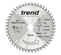 Trend CraftPro Hoja de sierra TCT, 165 mm de diámetro x 48 dientes x 20 mm (ranura de 2,0 mm), punta de carburo de tungsteno, CSB/PT16548
