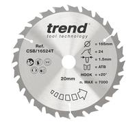 Trend CraftPro Hoja de sierra TCT: 165 mm de diámetro x 5/8 pulgadas (15,88 mm) de diámetro interior x 24 dientes, para sierras circulares inalámbricas, con punta de carburo de tungsteno, CSB/16524TC