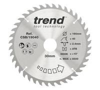 Trend CraftPro Hoja de sierra TCT combinada, 190 mm x 40 dientes x 30 mm de diámetro interior, punta de carburo de tungsteno, CSB/19040