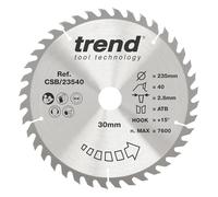 Trend CraftPro Hoja de sierra TCT combinada, 235 mm de diámetro x 40 dientes x 30 mm de diámetro interior, punta de carburo de tungsteno, CSB/23540