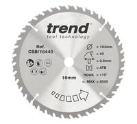 Trend CraftPro Hoja de sierra TCT de corte transversal, 184 mm x 40 dientes x 16 mm de diámetro interior, punta de carburo de tungsteno, CSB/18440