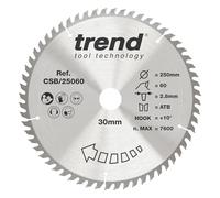 Trend CraftPro Hoja de sierra TCT de corte transversal para mesa y sierras circulares, 250 mm de diámetro x 60 dientes x 30 mm de diámetro interior, punta de carburo de tungsteno, CSB/25060
