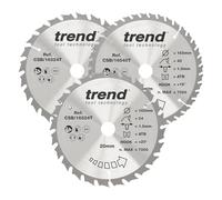Trend CraftPro Paquete triple de hojas de sierra TCT de acabado medio y medio/fino, 165 mm x 24 y 40 dientes x 20 mm de diámetro interior, CSB/165/3PK/C, paquete de 3