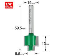 Trend CraftPro Rebater para Fresadora, Vástago 1/4", Corte 13mm Ø9,5/19mm | Apta para rebajes y ranuras en madera; metal duro TCT, 13mm de corte y Ø9,5/19mm, vástago 1/4"