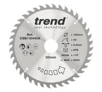 Trend Disco Sierra Circular Madera 184mm 30mm 40T TCT Acabado fino | Corte limpio en madera con dientes TCT, 184mm y orificio 30mm; 40 dientes. Modelo CSB/18440A