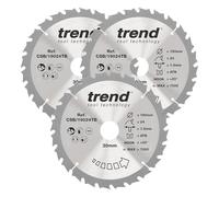 Trend Disco Sierra Circular para Madera, Inalámbrica, 190 mm, 30 mm de Eje, 24 Dientes, Acabado Grueso, Pack de 3, CSB/190/3PK/A