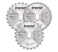 Trend Disco Sierra Ingletadora para Madera, Inalámbrica, 250 mm, 30 mm de Eje, 24/48 Dientes, Acabado Grueso/Medio, Pack de 3, CSB/CC250/3/A