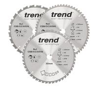 Trend Discos ingletadora madera 305mm 30mm 24/48/60T, pack 3 | Incluye 3 hojas TCT para acabado grueso/medio/fino, kerf 3,0 mm y gancho -5°, CSB/CC305/3/A