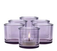TREND FOR HOME 6 Piezas Candelabro de Vidrio Coloreado A: 8 cm Ø 9 cm Soporte para Portavelas Vidrio Violeta Candelabro de Té Porta Velas Decorativas Decoración del Hogar | 250 ml | Luna