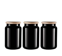 TREND FOR HOME Juego de 3 Tarros de Vidrio Negro 900 ml con Tapa de Madera para Alimentos Contenedores para el Baño Recipientes Herméticos para Productos Higiénicos | A: 15 cm | ⌀ 10 cm | Carissa