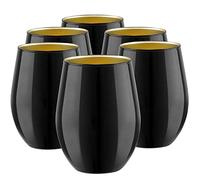 TREND FOR HOME Vasos de Agua 580 ml Vasos de Colores Juego de 6 Vaso Soft Drink Tumbler para Cocteles Juego de Beber Vasos Soft Drink | Phoebe Great Gatsby | Negro/Dorado