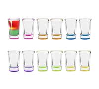 TREND FOR HOME Vasos de Chupito Vasitos de Vidrio para Vodka Tequila Vasos de Shot Transparente con Base de Color, Apto para Lavavajillas, Colección Lexi Rainbow Blast, 30 ml, Juego de 12 Vasos