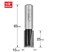 Trend Fresa Recta 2 Flautas 15 mm Vástago 1/2" TCT | Fresa recta de 2 flautas para fresadora: surcos y ranuras limpias en madera, Ø15 mm, vástago 1/2", TCT. TR40DX1/2TC