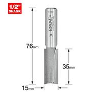 Trend Fresa recta 2 flautas TCT mango 1/2" Ø15x35mm | Corte recto limpio en madera: fresa TCT 2 flautas, mango 1/2", Ø15mm, long. 35mm, 4/04X1/2TC