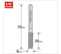 Trend Fresa recta TCT de 2 labios, vástago 1/4", Ø8 mm | TCT de carburo de tungsteno para ranuras rectas limpias en madera y tableros; 3/43x1/4TC