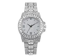Trend Full of Luxury Diamond Set Digital Scale Time Ladies Watch Aleación de Correa Ladies Diamond Watch Gorro Reloj Relojes Reloj Naranja Reloj (Silver, One Size)