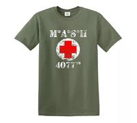 Trend Gear M*A*S*H 4077TH - Camiseta de la serie MASH TV del ejército de EE. UU, Cruz vintage verde militar, L