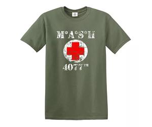 Trend Gear M*A*S*H 4077TH - Camiseta de la serie MASH TV del ejército de EE. UU, Cruz vintage verde militar, L