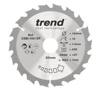 Trend Hoja circular TCT 160mm 18T, taladro 20mm, para madera gruesa