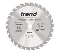 Trend Hoja de Sierra Circular para Madera, 184 mm de Diámetro, 16 mm de Orificio, 30 Dientes, 2,6 mm de Corte, Gancho +15°, Metal Duro (TCT), Acabado Medio, CSB/18430
