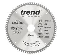 Trend Hoja de Sierra Circular para Madera, 210mm de Diámetro, 30mm de Orificio, 72 Dientes, 2.4mm de Corte, +10° de Ángulo, metal duro (TCT), Acabado Extra-Fino, CSB/21072