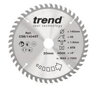 Trend Hoja de sierra circular TCT 140 mm, 48 dientes, acabado fino | Ideal para cortes finos en madera con orificio de 20 mm, corte de 1,8 mm y gancho de +5°, CSB/14048T