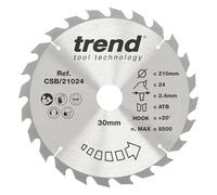 Trend Hoja de sierra circular TCT 210mm 30mm 24D +20° | Hoja para madera con 24 dientes TCT, corte rápido y limpio; 2,4 mm de corte y gancho +20° CSB/21024