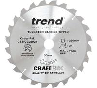 Trend Hoja de Sierra Ingletadora para Madera, 250mm de Diámetro, 30mm de Orificio, 24 Dientes, 3mm de Corte, -5° Gancho, metal duro (TCT), Acabado Grueso, CSB/CC25024