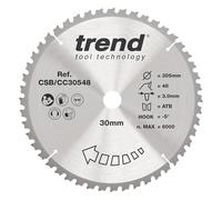 Trend Hoja de sierra ingletadora TCT 305 mm 48T, taladro 30 mm | Cortes transversales y a inglete precisos, acabado medio en madera, blanda y paneles, CSB/CC30548