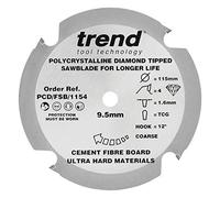 Trend Hoja de sierra PCD para aglomerado, 115 mm de diámetro x 4 dientes x 9,5 mm de diámetro interior, punta de diamante policristalino, PCD/FSB/1154