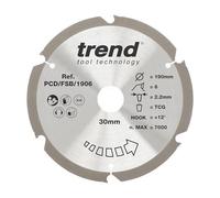 Trend Hoja de sierra PCD para aglomerado, 190 mm de diámetro x 6 dientes x 30 mm de diámetro interior, punta de diamante policristalino, PCD/FSB/1906