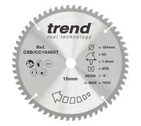 Trend CraftPro Hoja de sierra TCT de corte transversal con gancho negativo, 184 mm de diámetro x 60 dientes x 16 mm de diámetro interior, punta de carburo de tungsteno, CSB/CC18460T