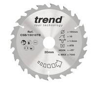 Trend Hoja sierra circular 190 mm 18T TCT 30 mm para batería | Cortes en madera limpios y rápidos: 1,5 mm de corte, +25° gancho, TCT, CSB/19018TB