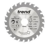 Trend CraftPro Hoja de sierra circular, 85 mm de diámetro x 24 dientes x 15 mm de diámetro interior, punta de carburo de tungsteno, CSB/8524A