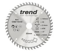 Trend Hoja sierra circular TCT 160 mm, 48 dientes, 20 mm corte fino | Hoja TCT para cortes limpios en madera dura y blanda; 2,2 mm de corte y gancho +5°, CSB/16048A