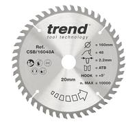 Trend CraftPro Hoja de sierra TCT de corte transversal, ideal para sierras circulares/de inmersión, 160 mm x 48 dientes x 20 mm de diámetro interior, con punta de carburo de tungsteno, CSB/16048