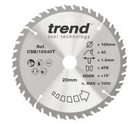 Trend CraftPro Hoja sierra circular TCT para corte fino, 165 mm de diámetro x 40 dientes x 20 mm de diámetro interior, punta de carburo de tungsteno, CSB/16540T
