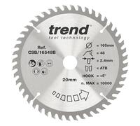 Trend CraftPro Hoja de sierra circular TCT para corte transversal 165 mm de diámetro x 48 dientes x 20 mm de diámetro interior, punta de carburo de tungsteno, CSB/16548B