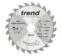 Trend Hoja sierra circular TCT 190 mm 24T, 30 mm acabado medio | Hoja TCT de 24 dientes para sierras circulares a batería, corte fino, 1,6 mm, taladro 30 mm, CSB/19024TC