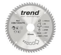 Trend Hoja sierra circular TCT 190 mm 60 dientes 30 mm | Corte fino en madera: 60T TCT, 1,6 mm de corte, +25° gancho, taladro 30 mm. CSB/19060TC