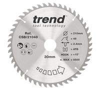 Trend CraftPro Hoja de sierra TCT combinada, 210 mm de diámetro x 48 dientes x 30 mm de diámetro interior, punta de carburo de tungsteno, CSB/21048