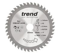 Trend Hoja sierra circular TCT aluminio/plástico 140 mm 42T 20 mm | Ideal para aluminio y plástico; acabado extrafino TCT 140 mm 42T, trazo 2 mm, -6° gancho, CSB/AP14042