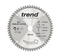 Trend Hoja sierra circular TCT aluminio/plástico 190mm 60T 30mm | Corte aluminio y plástico con acabado fino, gancho -6° y kerf 2,8 mm, 60 dientes TCT. CSB/AP19060