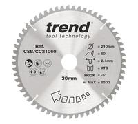 Trend Hoja sierra ingletadora 210mm 60T TCT, orificio 30mm extrafino | Corte fino en madera: 60 dientes TCT, 2,4 mm de corte, acabado extrafino, CSB/CC21060
