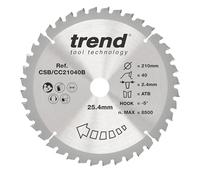 Trend Hoja sierra ingletadora madera 210mm 40T TCT corte fino 25,4mm | Ideal para cortes finos en madera: 40T TCT, kerf 2,4 mm, gancho -5°, taladro 25,4 mm, CSB/CC21040B