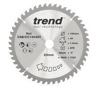 Trend CraftPro Hoja de sierra TCT de corte transversal con gancho negativo, diámetro de 190 mm x 48 dientes x 20 mm de diámetro interior, punta de carburo de tungsteno, CSB/CC19048T